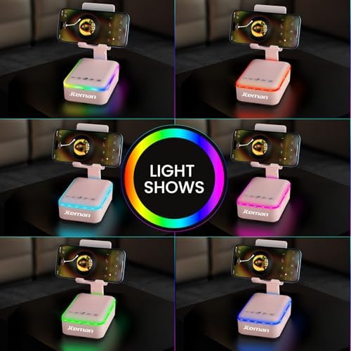 JTEMAN Gifts for Men Women,Cell Phone Stand with Bluetooth Speaker and LED Light,Cool Tech Gadgets,Unique Birthday Gifts for Men Husband Mom Dad-Pink - Image 4