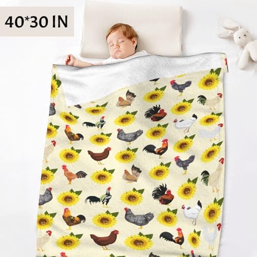 Chickens Blanket Gift for Toddler Infant or Newborn, Chickens Sunflowers Throw Blanket for Hen Chicken and Rooster Lovers Soft Lightweight 30"x40" for Pet/Toddler for Sofa,Bed and Living Room - Image 3
