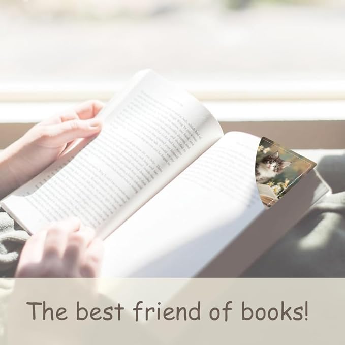 2PCS Leather Bookmarks 3.54 x 3.54 Inch Cute Gray Kitten with Flowers and Book Design Reading Accessories for Books Journals Bibles Travel Diary Students Teachers and Book Lovers Gift