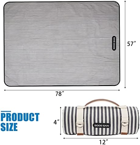 G GOOD GAIN Waterproof Picnic Blanket Portable with Carry Strap for Beach Mat or Family Outdoor Camping Party (Navy Blue) - Image 5