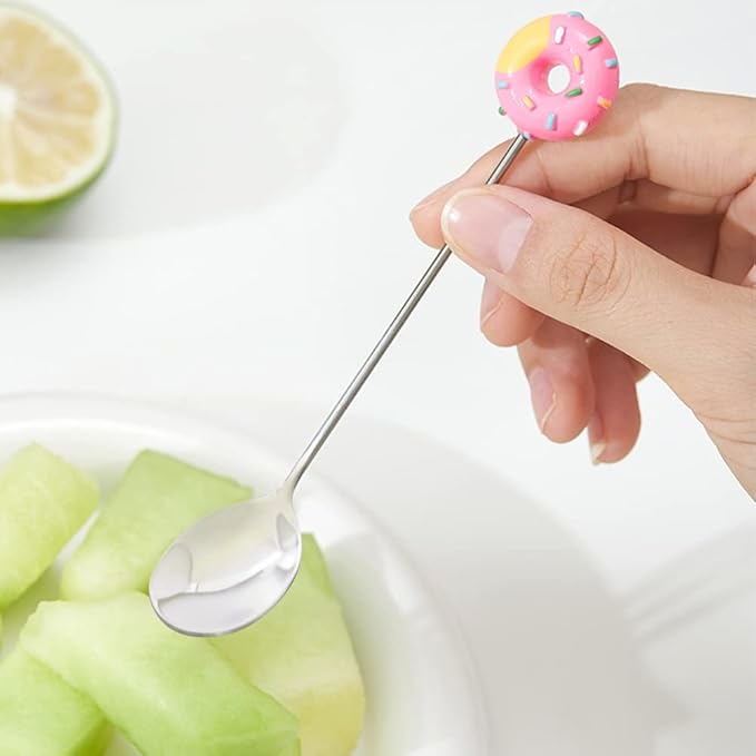 8PCS Stainless Steel Drink Spoon Set-Reusable Teaspoons for Cocktail, Coffee, Juice,Wine, Milk, Tea. Donut Shape Dessert Spoon
