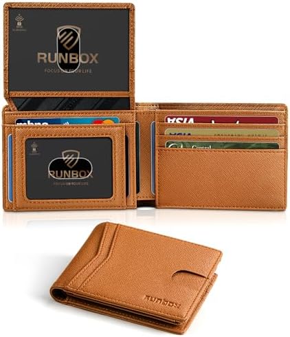 RUNBOX Wallet for Men -Slim Rfid Leather Mens Bifold Novelty Wallets 2 ID Window With Gift Box Men's Accessories by RUNBOX