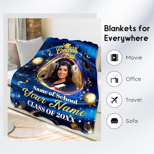 Personalized Blanket with Photo Name, Graduation Blanket Class of 2026 - Custom Gifts for Daughter Son, Meaningful High School Grad Keepsake - Image 5