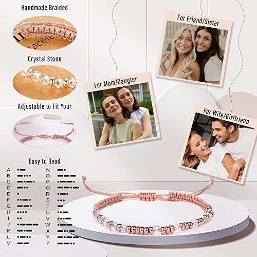 Morse Code Bracelets for Women Mothers Day Gifts 2026 Graduation Gifts Mom Birthday Gift Pink Braided Bracelets Teen Trendy Stuff Inspirational Best Friend Birthday Gifts for Daughter Girlfriend Christmas Stocking Stuffers Jewelry - Image 3