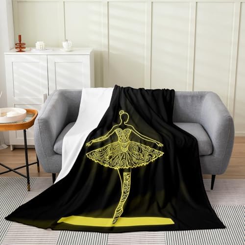 Erosebridal Ballerinas Flannel Blanket Baby 30x40 Inch Gymnastics Fleece Blanket Stick Figure Line Dancers Fuzzy Plush Throw Gold Fashion Dreamy Living Room Decor by Erosebridal