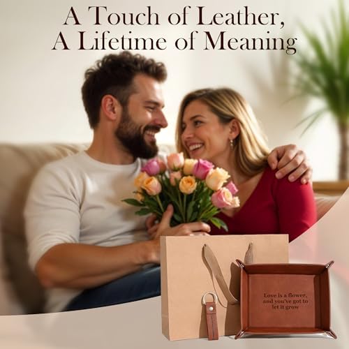 Personalized Engraved Leather Valet Tray with Custom Text, Engraved Gift for Couples – Custom Leather Catchall Organizer for Men & Women Wedding - Image 3