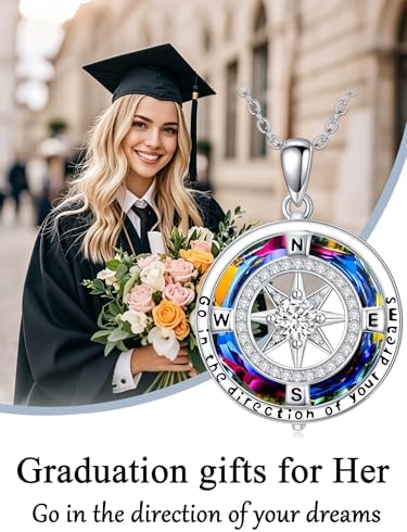 TOUPOP Graduation Gift for Her 925 Sterling Silver Compass Necklace Inspirational Jewelry for Daughter Niece Girlfriend Sister College High School Student Birthday Christmas Travel Present - Image 4