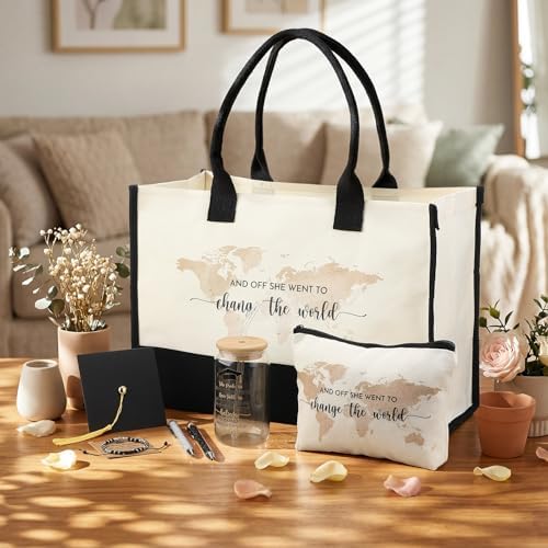 Vesici 8 Pcs Graduation Gifts Set for Women Her 2026 with Tote Bag Makeup Bag Bracelet Box Glass Cup Pens Class of 2026 Congratulations Graduate Gift Basket for College Senior Nurse(Beige) - Image 6