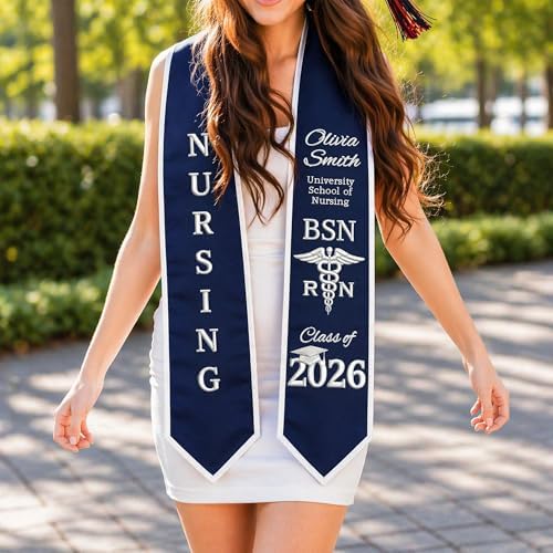 Personalized Graduation Stole 2026 - Custom Graduation Sash for College University High School - Custom Name, Major, School Logo & Nursing/Medical Caduceus, Double Sided Satin Scarf - Image 6
