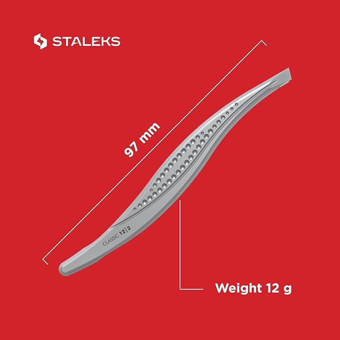 STALEKS CLASSIC 12 Type 3 Eyebrow Tweezers – Wide Beveled Stainless Steel with Ergonomic Notches for Thick Brows & Comfortable Home Use