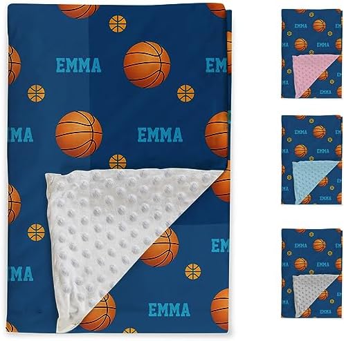 Custom Basketball Blanket - Personalized Name with Basketball Patterns - Soft Plush Flannel Blanket with Double Layer Dotted Backing for Baby Toddler Kids Teen Boys Girls Gifts Blue - Image 2