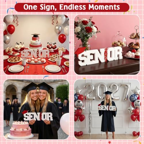 Senior 2027 Table Centerpiece Sign - Class of 2027 Graduation Table Decor - 15" Large Wooden Letter Sign for Party Decor, Photoshoot Props, High School & College Graduation Supplies (Red) - Image 4