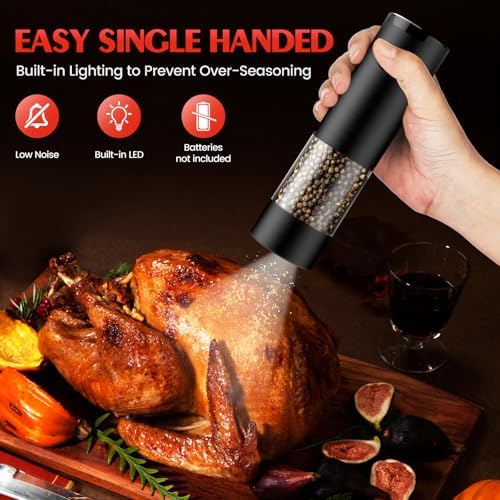 Electric Salt and Pepper Grinder Set Automatic Battery Pepper Mill Shakers Adjustable Coarseness Upgraded Larger Capacity with Led Home and Kitchen Appliances White Elephant Gifts for Women Men - Image 4