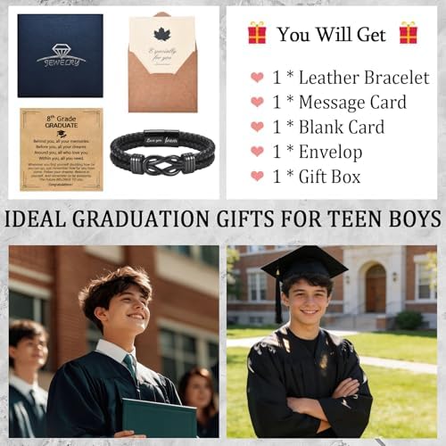 EPIRORA Graduation Gifts Bracelet for Him -Black Braided Leather Infinity Knot Bracelets for Men, Cool Class of 2026 Grad Gifts for 5th Grade | 8th Grade | Middle School | College | Master Degree - Image 4