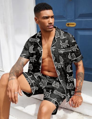 Ekouaer Mens Silk Satin Pajamas Set Short Sleeve Button Up Lounge Pjs Set - Image 5