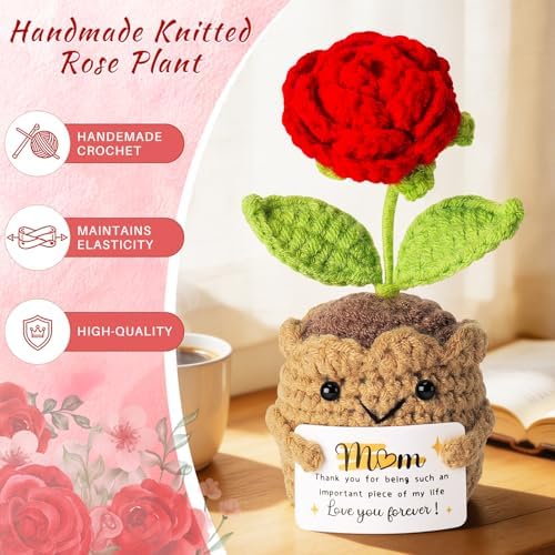 Fortuning's JDS Birthday Gift for Moms, Mom Birthday Mothers Day Gifts Ideas Basket for Moms Mama Mother from Daughter Son Child, New Moma Gifts with Music Box and Knitted Rose Flowers Mom Crochet - Image 4