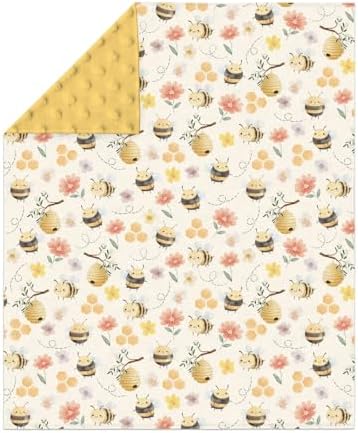 Pastel Bee Floral Baby Blanket for Girl Boy Vintage Bees Honeycomb Flowers Soft Mink Dotted Backing Double Layer Swaddle Receiving Blanket for Toddler Nursery Summer Spring Garden Bed Blanket 30x40 - Image 2