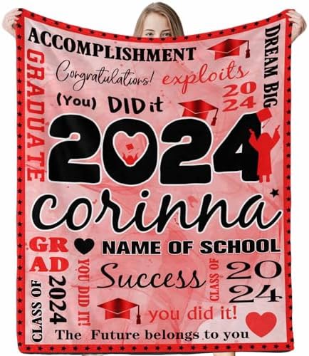 Unique Graduation Gifts Class of 2024 Gifts Personalized Senior Class of 2024 Blankets with Photo and Name Best Friend Blanket with Custom Name and School 80x60inch by Unknown