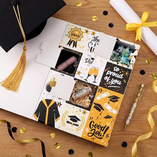 Glenmal Graduation Countdown Calendar Gift Box 12 Days 2026 Graduation Gift Box with Filling Raffia Large Inner Boxes Fill It Yourself Empty Boxes for Graduates Her Him High School College(Black) - Image 4