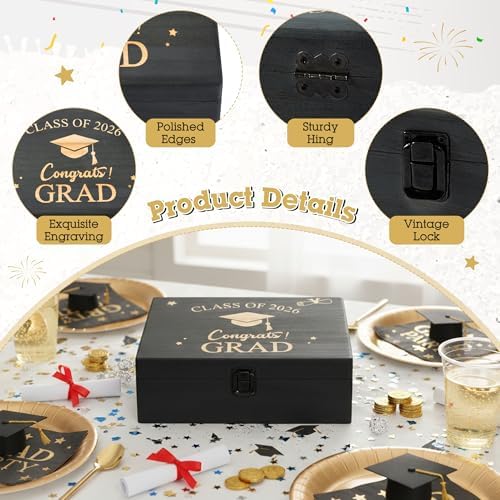 R HORSE Graduation Keepsake Wood Box, Class of 2026 Engraving Wooden Memory Box for High School Graduates, Engraved Graduation Gift for Him Her Memory Storage & Party Favor - Image 3
