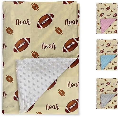 Custom Football Blanket - Personalized Name with Football Patterns - Soft Plush Flannel Blanket with Double Layer Dotted Backing for Baby Toddler Kids Teen Boys Girls Gifts Yellow - Image 2