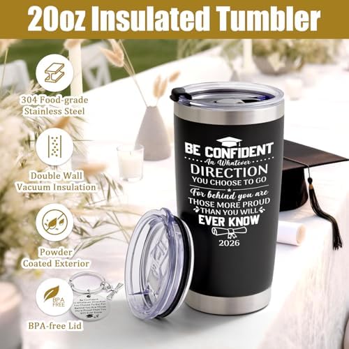 Lifecapido Graduation Gifts, 2026 Graduate 20oz Tumbler with Keychain, High School College Masters Degree PhD Graduation Gifts for Friends Classmates Graduates, Black - Image 4