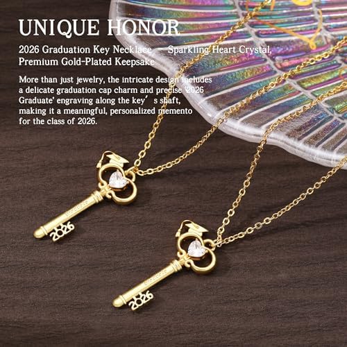 Graduation Gifts, Gold Key Graduation Necklace for Her 2026 Grad Gifts Anniversary Gold Jewelry for Women Sister Friend Classmates Teacher Nurse - Image 2