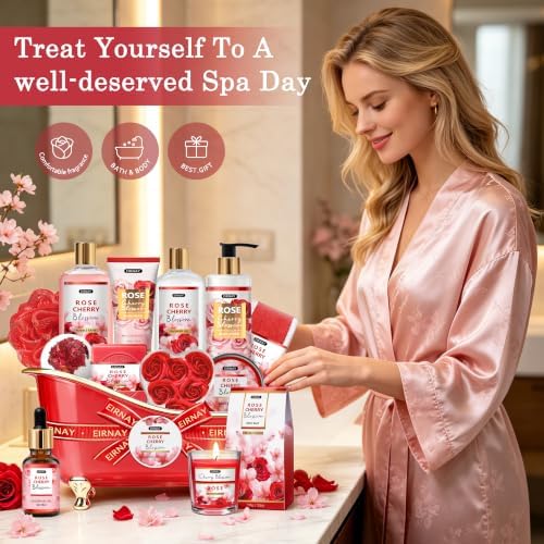 Gifts for Women,15pcs Rose & Cherry Blossom Spa Gift Basket for Women - Image 6