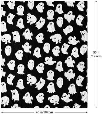 Halloween Blankets Ghost Throw Blanket, Cute Halloween Spooky Black and White Throw Blankets, Lightweight Cozy Flannel Blanket for Kids Adults Couch Sofa Bed Home Decorations 50"X40" - Image 5
