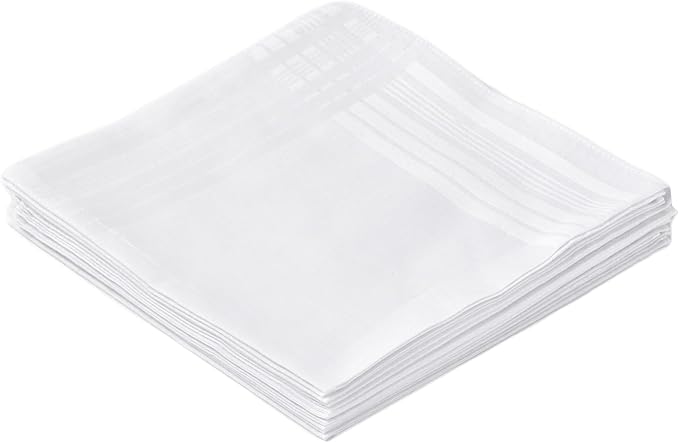 Men's Pure White 100% Cotton Handkerchief Pack of 12