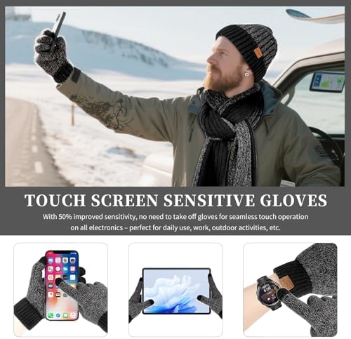 Winter Beanie Hats Long Neck Scarf for Men and Touchscreen Gloves 3PCS Set - Image 4