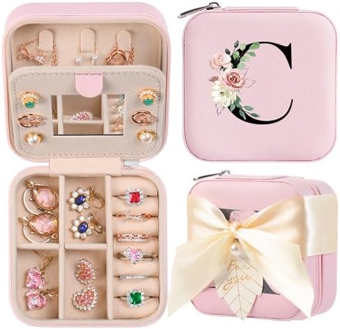 AYGXU Travel Jewelry Box for Women and Girls - Small Case With Initial A-Z - Teacher Gifts by AYGXU