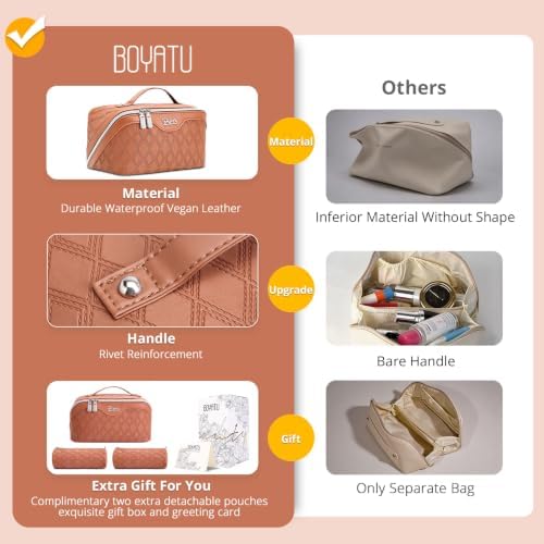 BOYATU Travel Makeup Bag Organizer: 3 Pcs Cosmetic Bag Set for Women Brown - Image 2