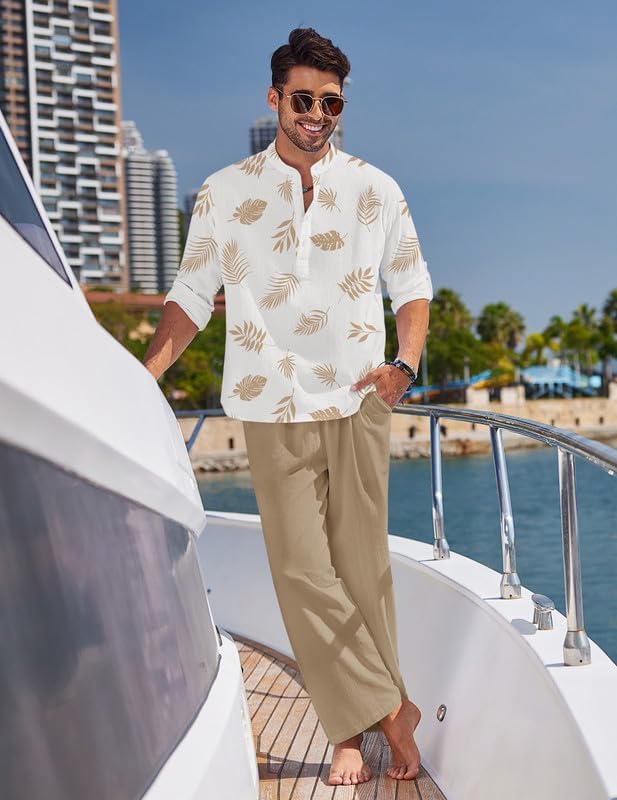 COOFANDY Men’s 2 Piece Cotton Linen Set Casual Beach Outfits Long Sleeve - Image 2