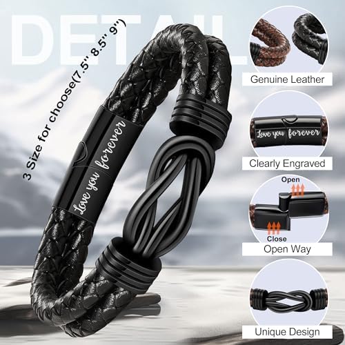 Btysun Gifts for Men, Gifts for Boyfriend Leather Bracelets for Men Stocking Stuffers for Him 2026 I Love You Gift Infinity Cuff Bracelets Birthday Christmas Jewelry for Son Grandson Dad Husband - Image 5