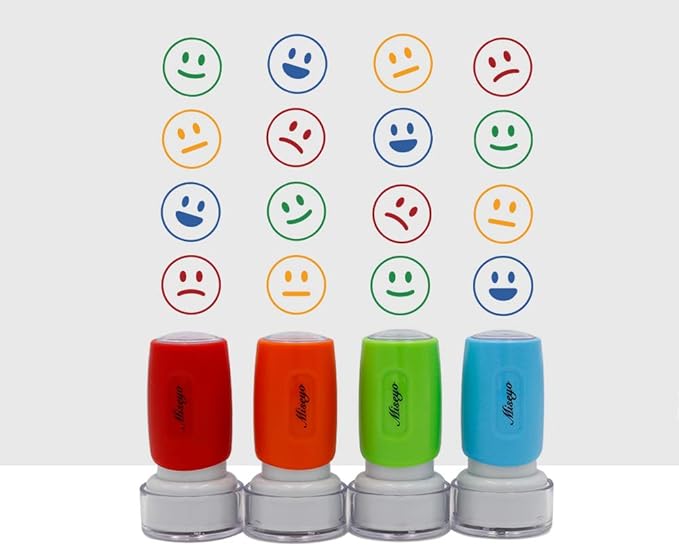 Miseyo Pre-Ink Teacher Stamp Set - 4 Color Mood Expressions