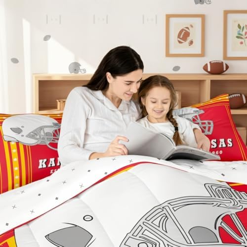 Erosebridal Football Bedding Comforter Sets Sports Game Queen Bedding with 2 Pillowcases, Sport Rugby Helmet Comforter Set Teen Boys Football Bedroom Decor, Yellow Red - Image 5