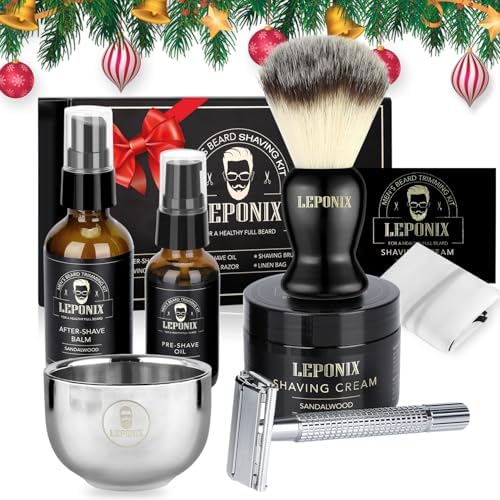 LEPONIX Shaving Kit for Men with Safety Razor Brush Bowl and Beard Bib - Image 2