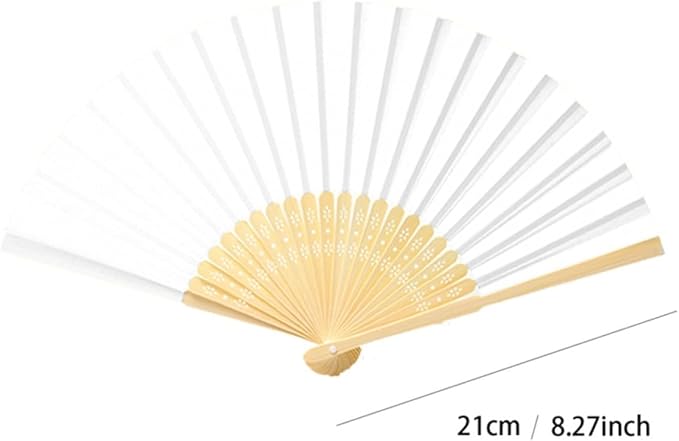 Paper Hand Fans, 8.3 Inch Foldable Handheld Fans for Wedding Favors, Party Decorations, Bridal Shower, Baby Shower, Summer Cooling, Decoration Fan (White)