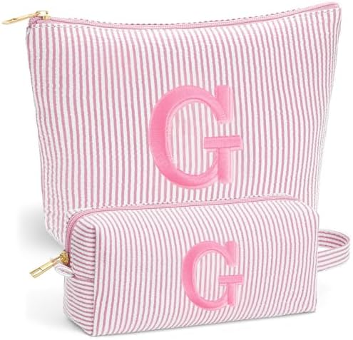 Travel Makeup Bag Organizer - Travel Essentials Toiletry Bag for Women, Initial Travel Toiletry Bag with Zipper | Preppy Stuff Birthday Gifts for Women Mom Daughter, Light Pink Letter G by Fohufo