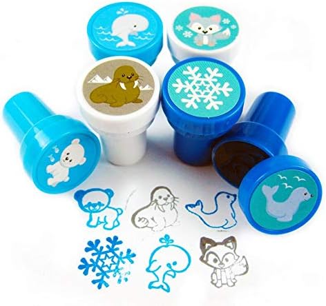 TINYMILLS 24 Pcs Arctic Animals Stampers for Kids Winter Animal Stamps Party Favor Goodie Bag Stuffers Holiday Party Prizes Classroom Rewards Pinata Filler