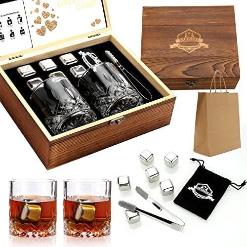 Whiskey Stones and Whiskey Glasses Set of 2, Cool Bourbon Gifts for Men by Exreizst