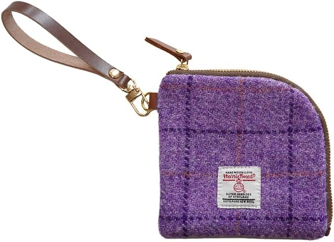 Harris Tweed Wool Coin Purse Small Money Pouch With Zipper For Women Men handmade (Purple)