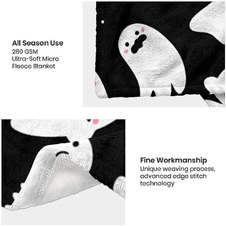 Spooky Boo Blanket Halloween Throw Blankets Gift for Girls Boys, Black and White Ghost Blanket Plush Soft Fleece Flannel for Toddler Kids Adults Lap Chair Halloween Decor 50"X40" - Image 6
