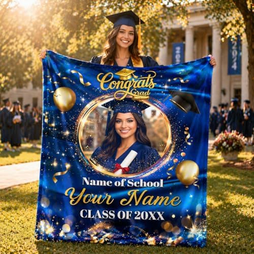 Personalized Blanket with Photo Name, Graduation Blanket Class of 2026 - Custom Gifts for Daughter Son, Meaningful High School Grad Keepsake - Image 3