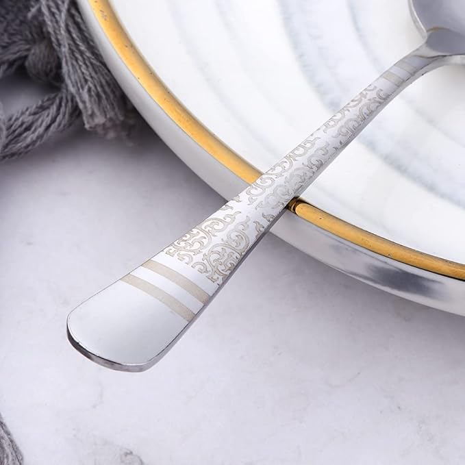 Silver Unique Pattern Design Coffee Espresso Spoons Mini, Mingcheng Stainless Steel Small Teaspoons Silverware Set of 12, BISDARUN 5.5 Inches Food Spoons for Demitasse Dessert Tea