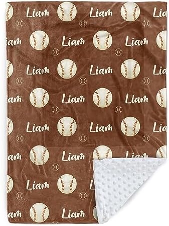Custom Baseball Blanket - Personalized Name with Baseball Patterns - Soft Plush Flannel Blanket with Double Layer Dotted Backing for Baby Toddler Kids Teen Boys Girls Gifts Brown by Duckbe