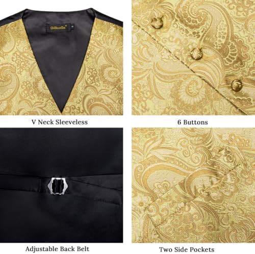 DiBanGu Mens Vest and Tie Set Formal Paisley Waistcoat and Necktie Pocket Square Cufflinks Silk Suit Vest for Tuxedo Wedding - Image 6