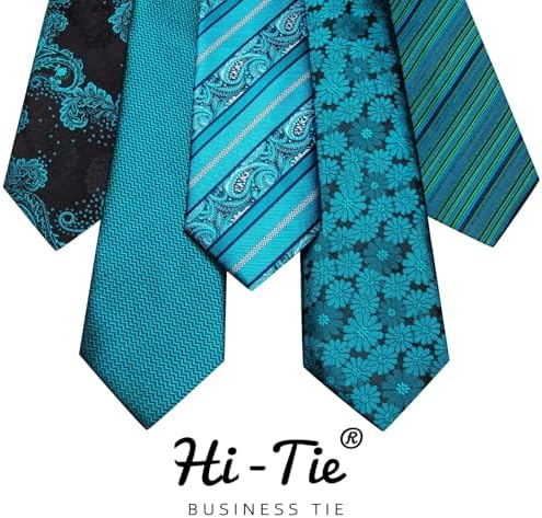Hi-Tie Lot 5 Pcs Gift Box Mens Tie Set Necktie with Pocket Square Cufflinks Silk Neck Tie Collection - Image 2