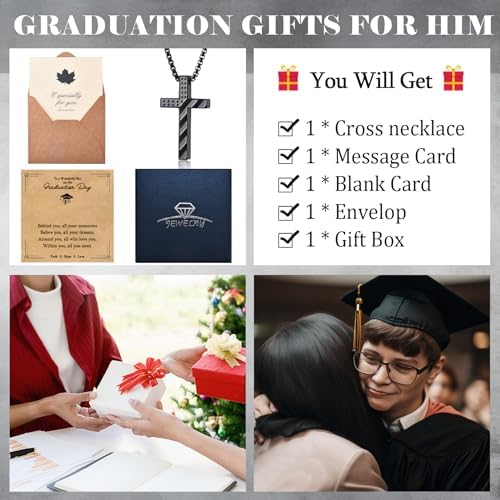 EPIRORA Graduation Gifts Necklace for Him Class of 2026, Stainless Steel Cross Necklace for Boys Men, Inspirational necklaces jewelry Gift for 5th 6th 8th Grade High School College Graduates, 22"+2" - Image 5